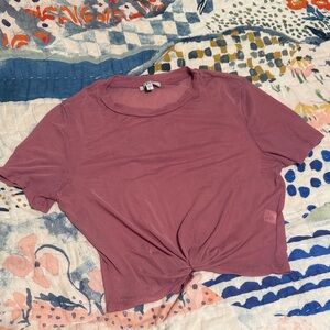 Iris Dusty Rose Knot Mesh Crop Top